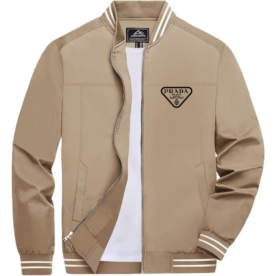 Men's Prada Lightweight Zip-Up Bomber Jacket with Ribbed Collar and Cuffs - Versatile Casual Outerwear