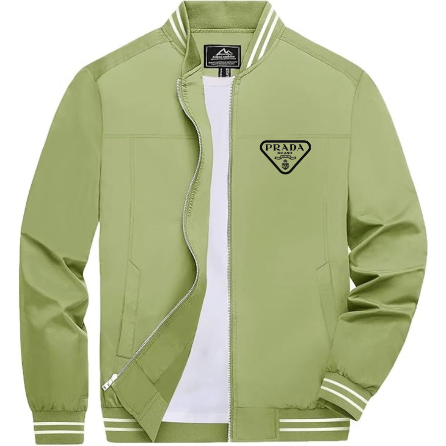 Men's Prada Lightweight Zip-Up Bomber Jacket with Ribbed Collar and Cuffs - Versatile Casual Outerwear
