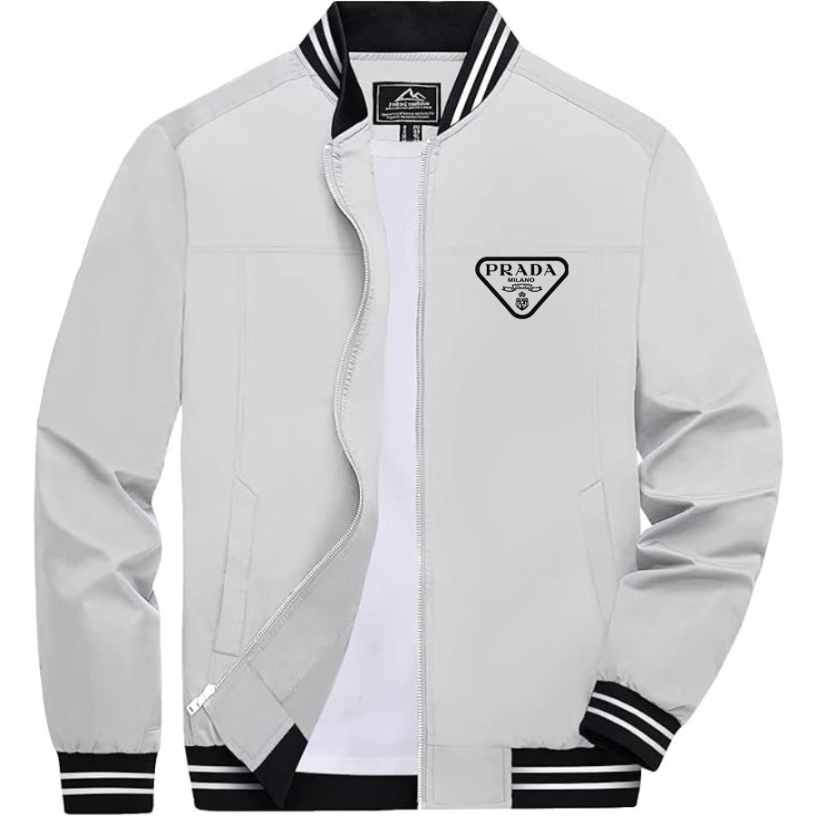 Men's Prada Lightweight Zip-Up Bomber Jacket with Ribbed Collar and Cuffs - Versatile Casual Outerwear