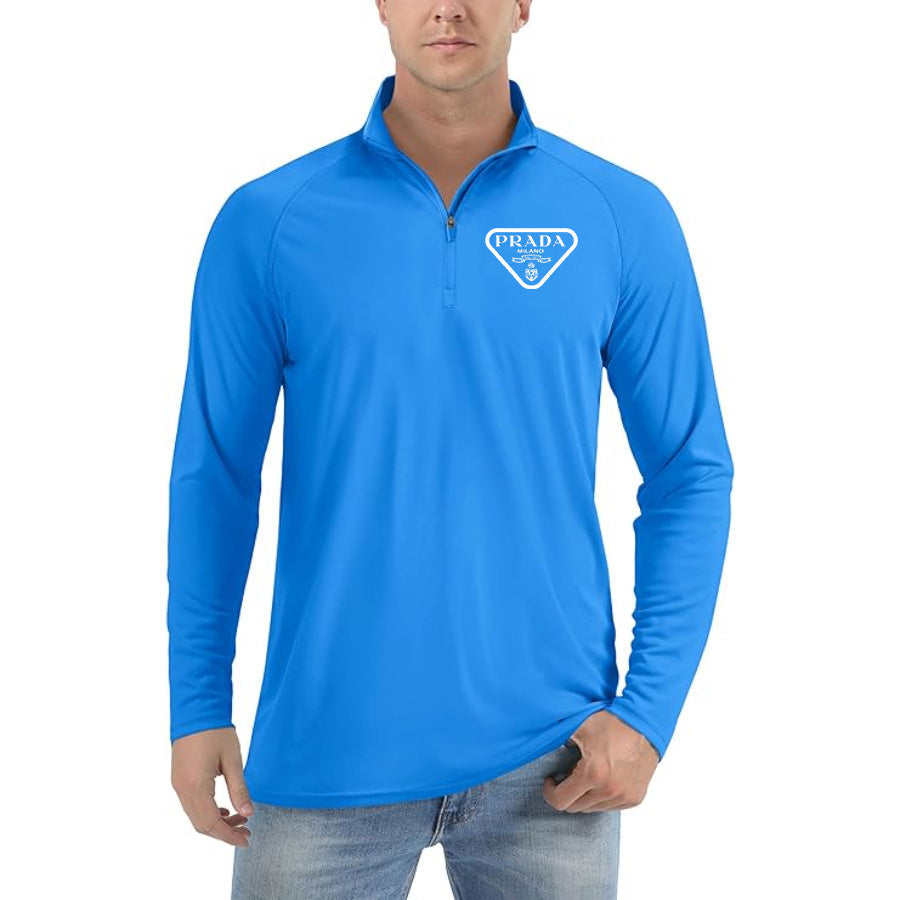 Men's Prada Lightweight Quarter-Zip Athletic Shirt – Long Sleeve Polyester Wear