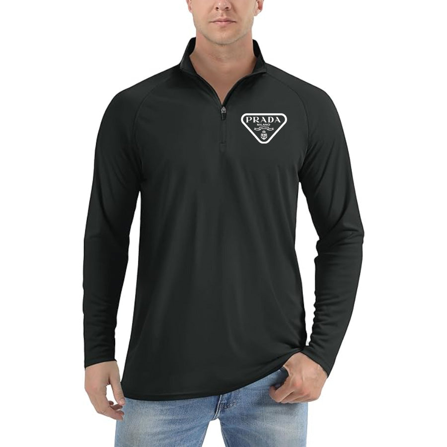 Men's Prada Lightweight Quarter-Zip Athletic Shirt – Long Sleeve Polyester Wear