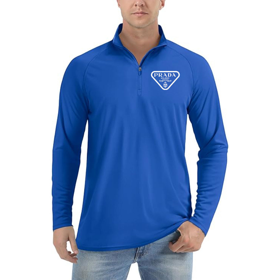 Men's Prada Lightweight Quarter-Zip Athletic Shirt – Long Sleeve Polyester Wear