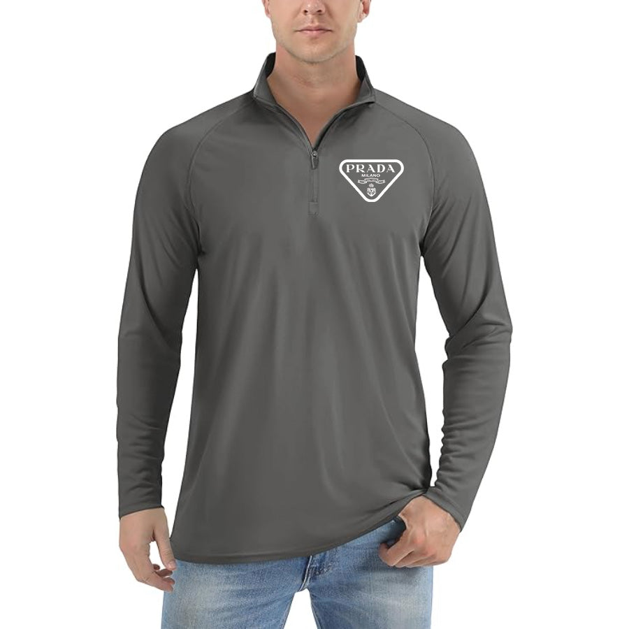 Men's Prada Lightweight Quarter-Zip Athletic Shirt – Long Sleeve Polyester Wear