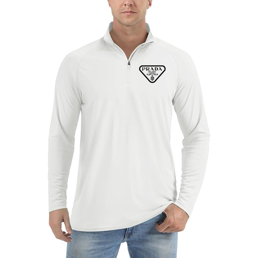 Men's Prada Lightweight Quarter-Zip Athletic Shirt – Long Sleeve Polyester Wear