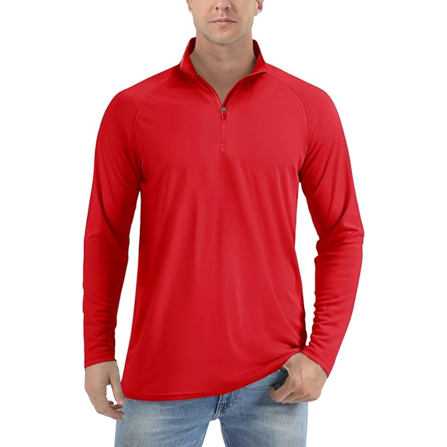 Customize Men's Lightweight Quarter-Zip Athletic Shirt – Long Sleeve Polyester Wear