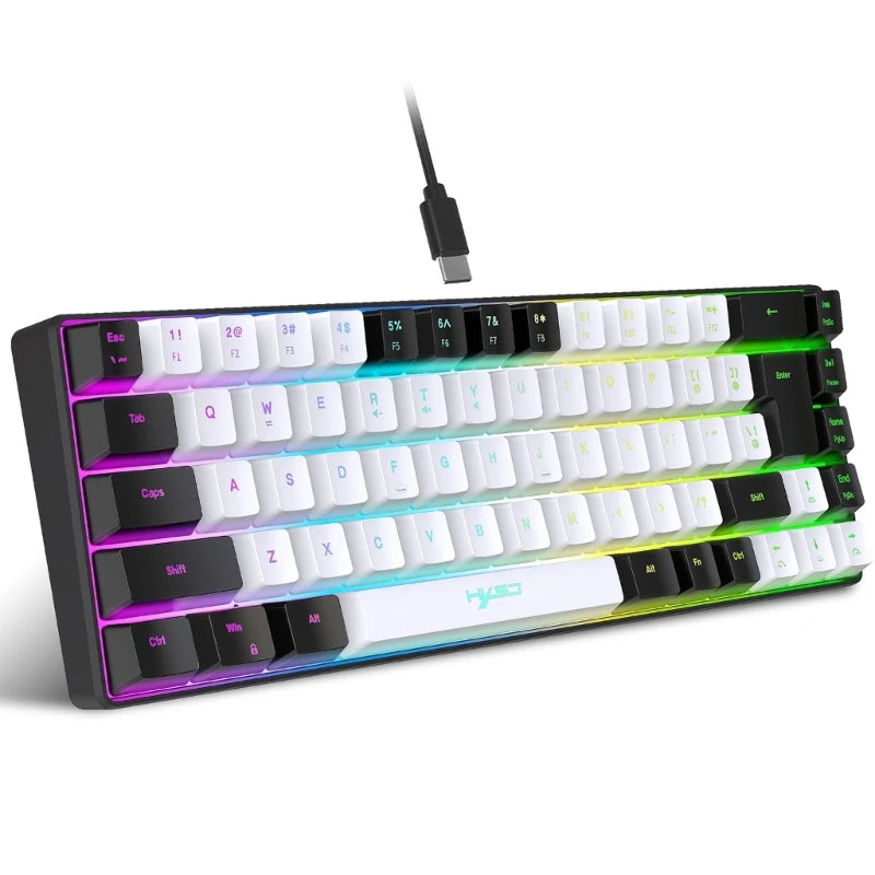 Compact 68-Key RGB Backlit Wired Gaming Keyboard - Ergonomic Design, USB-C Connection, Mini Mechanical Feel