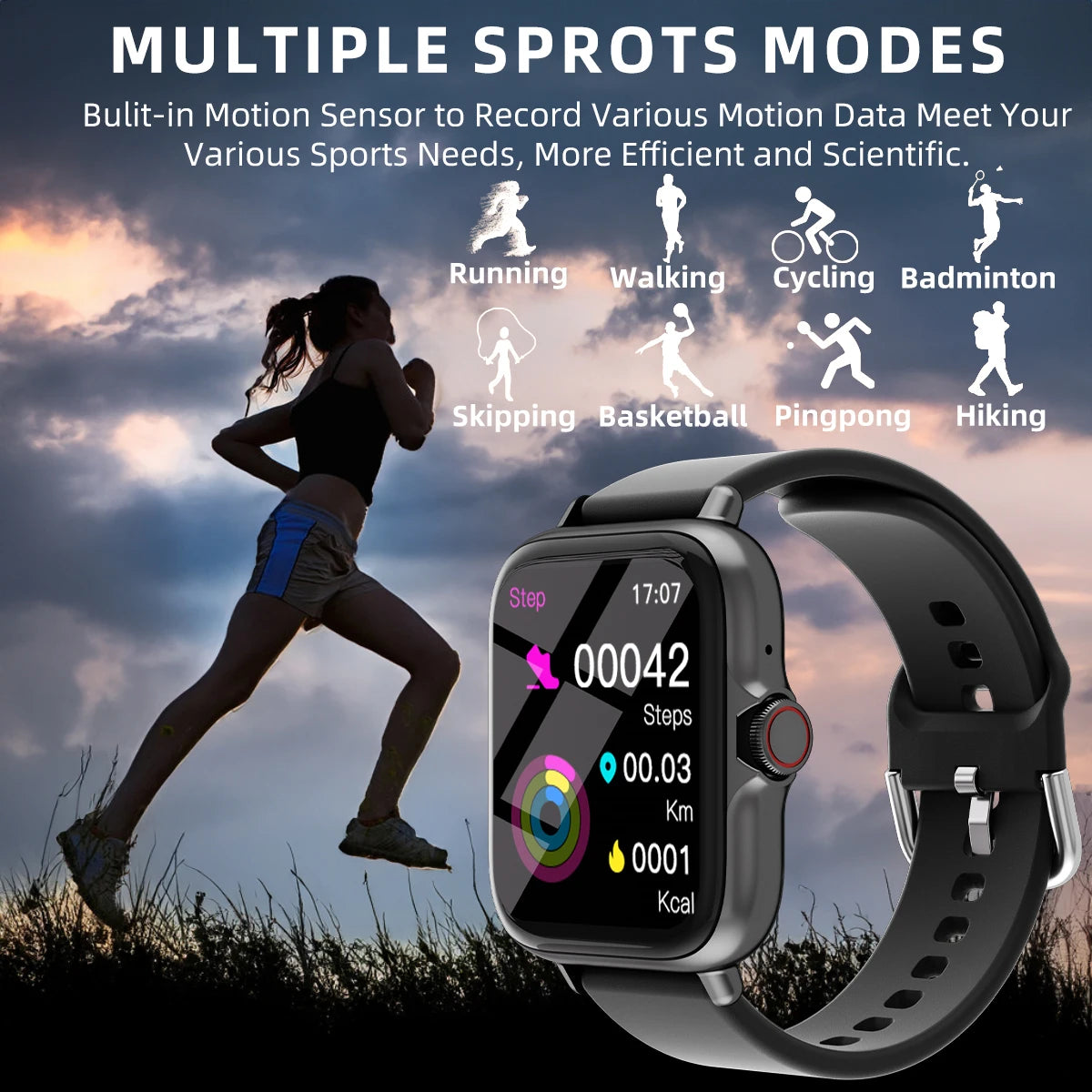 1.83'' Waterproof Smartwatch with Call & Message Alerts, Sleep Tracker, Pedometer, Fitness Monitor - iPhone & Android Compatible