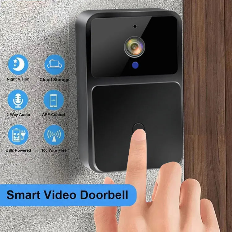 WiFi Smart Video Doorbell with Night Vision, HD Camera, Two-Way Audio, Battery-Powered Home Security Intercom System