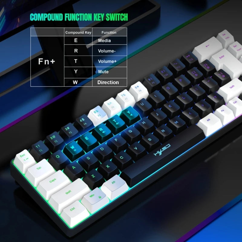 Compact 68-Key RGB Backlit Wired Gaming Keyboard - Ergonomic Design, USB-C Connection, Mini Mechanical Feel