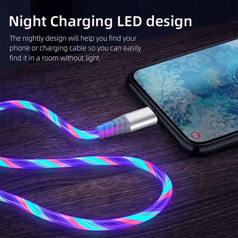 Luminous Flowing LED USB Charging Cable | Type-C, Micro USB & Lightning
