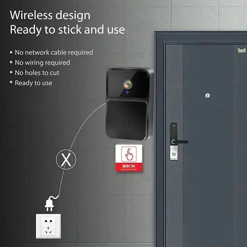 WiFi Smart Video Doorbell with Night Vision, HD Camera, Two-Way Audio, Battery-Powered Home Security Intercom System