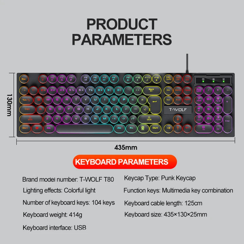 RGB Backlit Wired Keyboard with LED Lighting for Gaming, Office, and Home