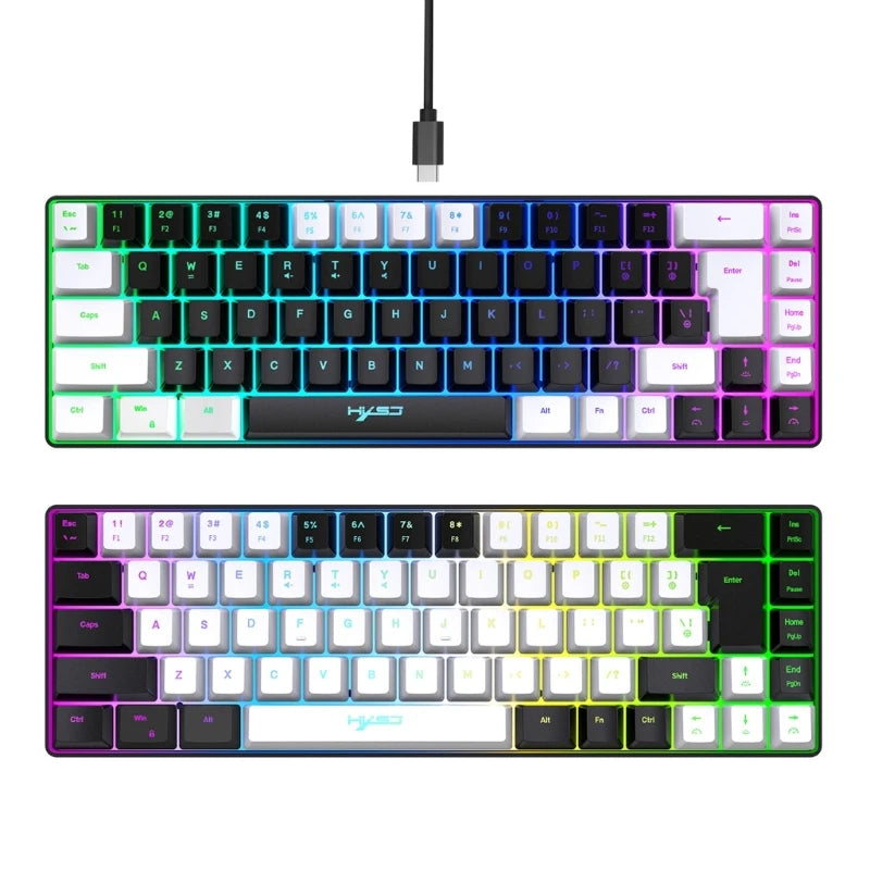 Compact 68-Key RGB Backlit Wired Gaming Keyboard - Ergonomic Design, USB-C Connection, Mini Mechanical Feel