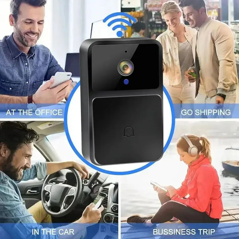 WiFi Smart Video Doorbell with Night Vision, HD Camera, Two-Way Audio, Battery-Powered Home Security Intercom System