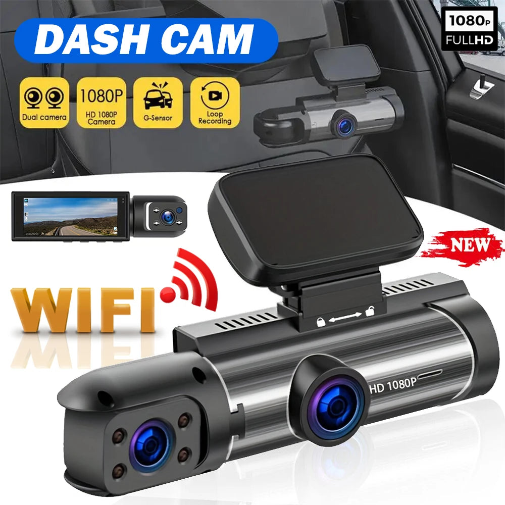 1080P Dual Camera WiFi Car DVR Dash Cam with Rear View, Night Vision, and Loop Recording