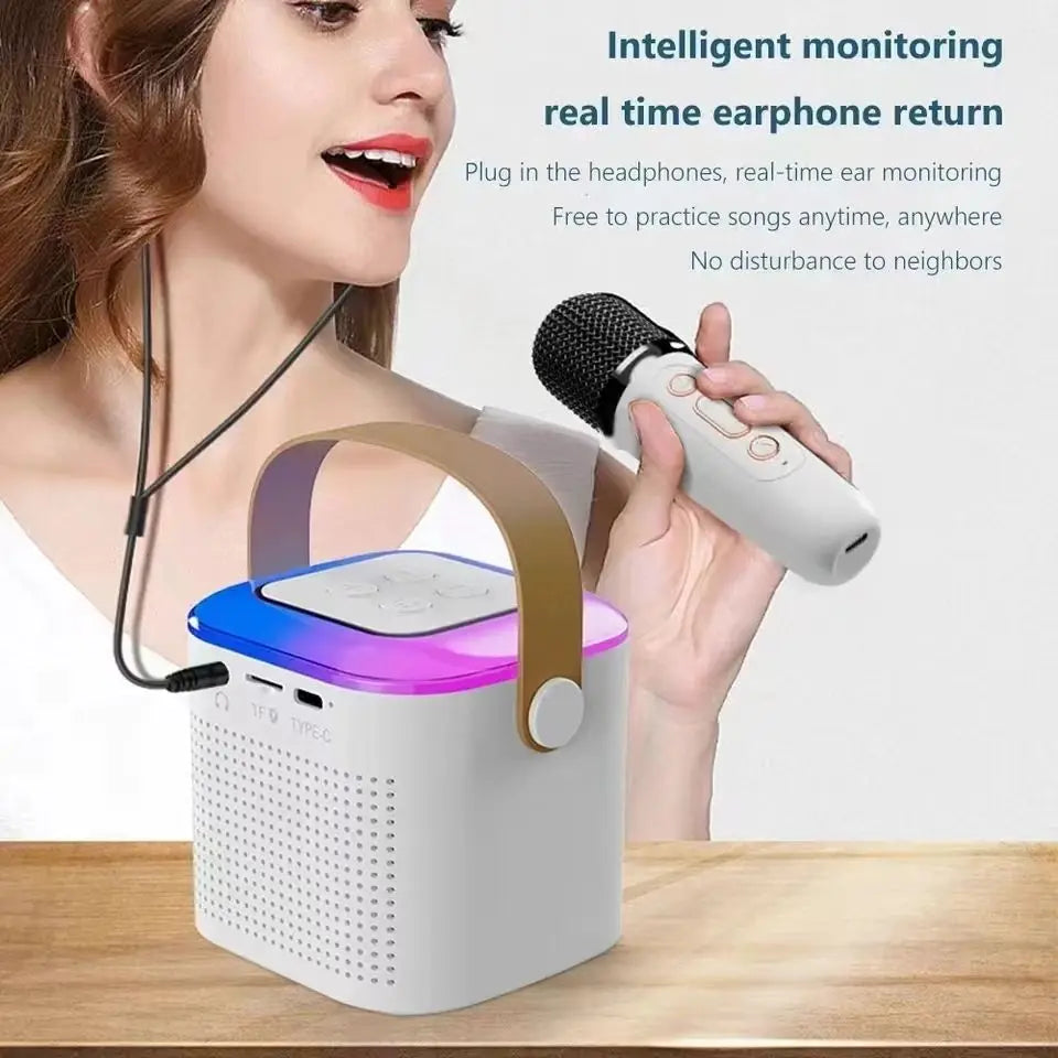 Wireless Karaoke System – Dual Microphones, Bluetooth 5.3, DSP Sound, RGB LED Lights, Hi-Fi Stereo PA Speaker