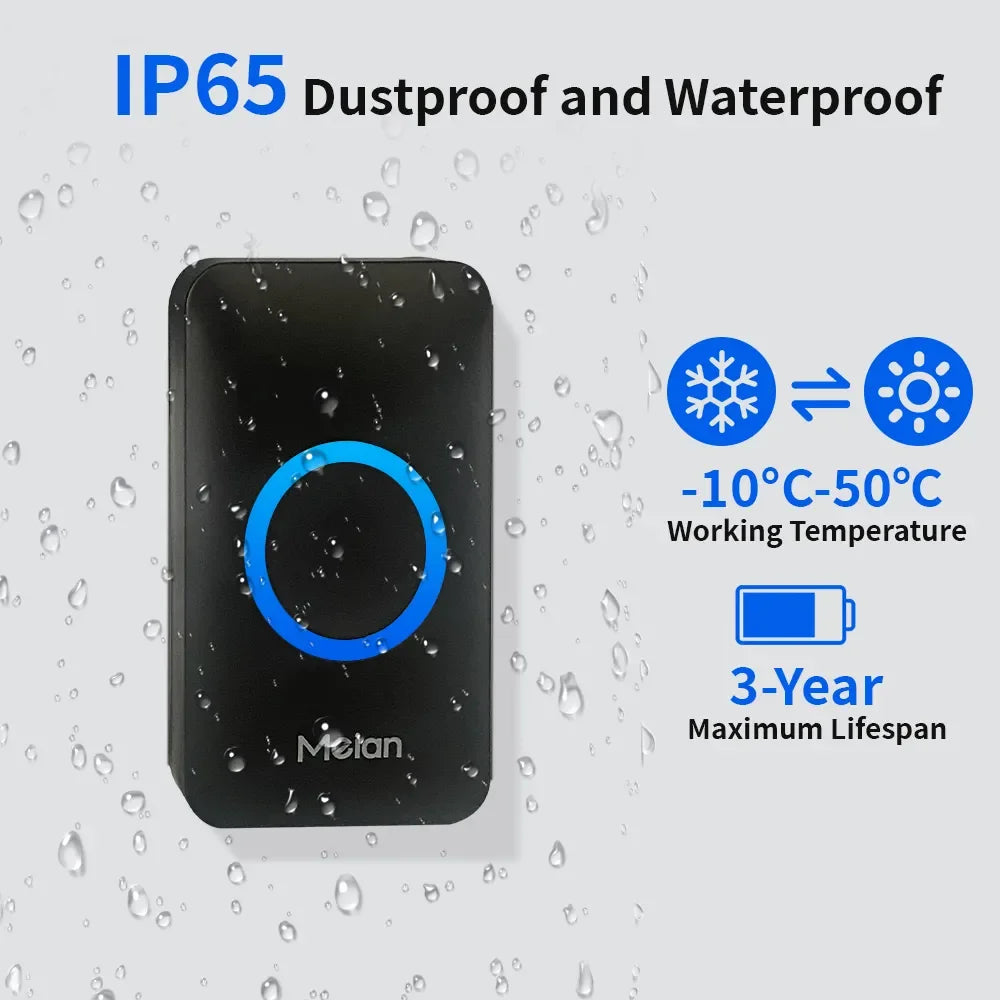 Smart Wireless Doorbell with IP65 Waterproof Protection, 60 Chimes, Smart Security Alarm, and Doorbell Chime for Home Use