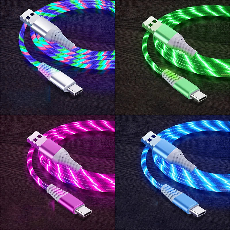Luminous Flowing LED USB Charging Cable | Type-C, Micro USB & Lightning