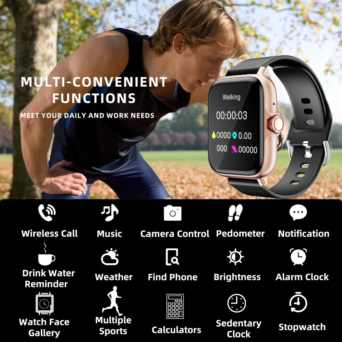 1.83'' Waterproof Smartwatch with Call & Message Alerts, Sleep Tracker, Pedometer, Fitness Monitor - iPhone & Android Compatible