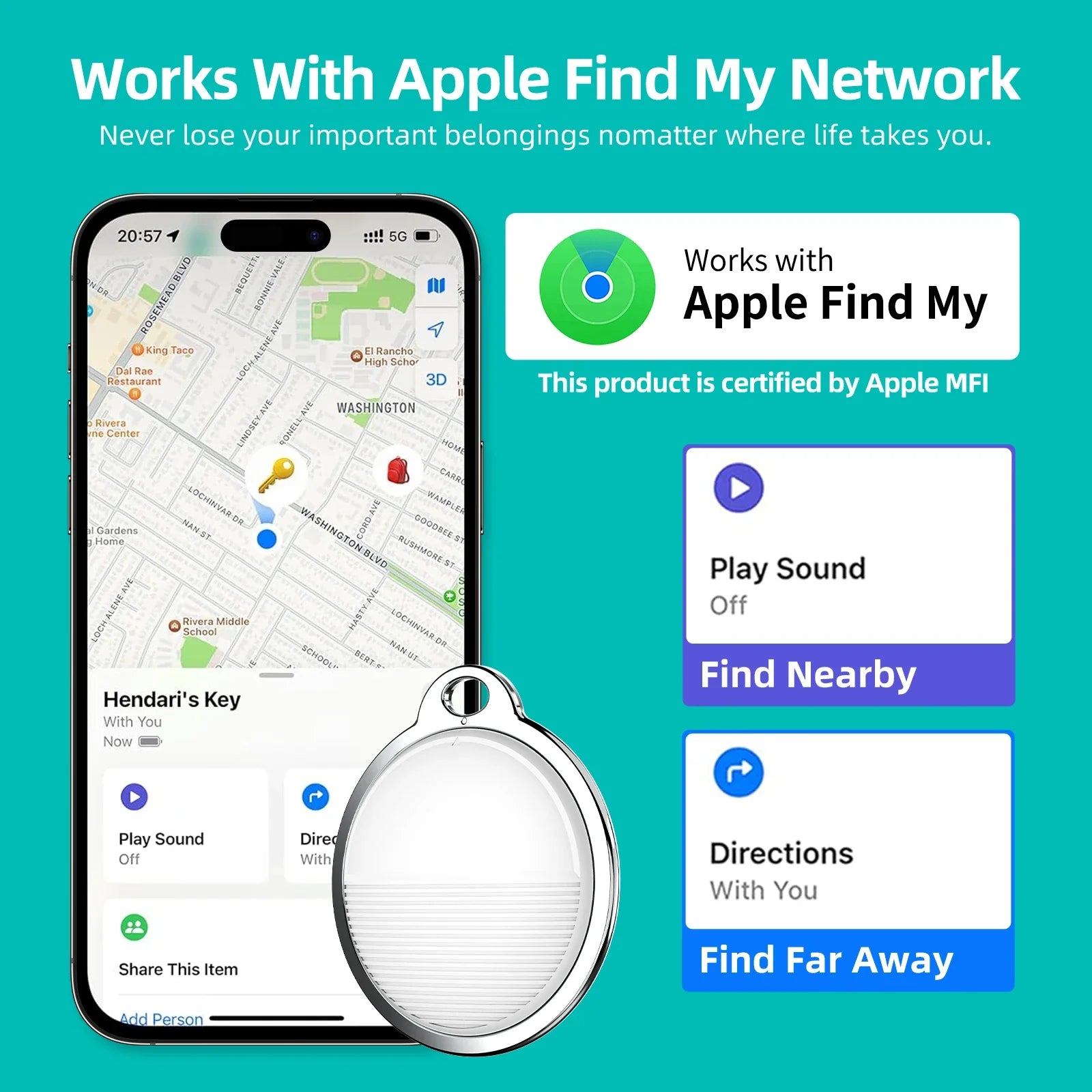 Mini GPS Bluetooth Tracker for Apple iOS - Find My App Compatible, Ideal for Kids, Pets, Bikes, and Bags