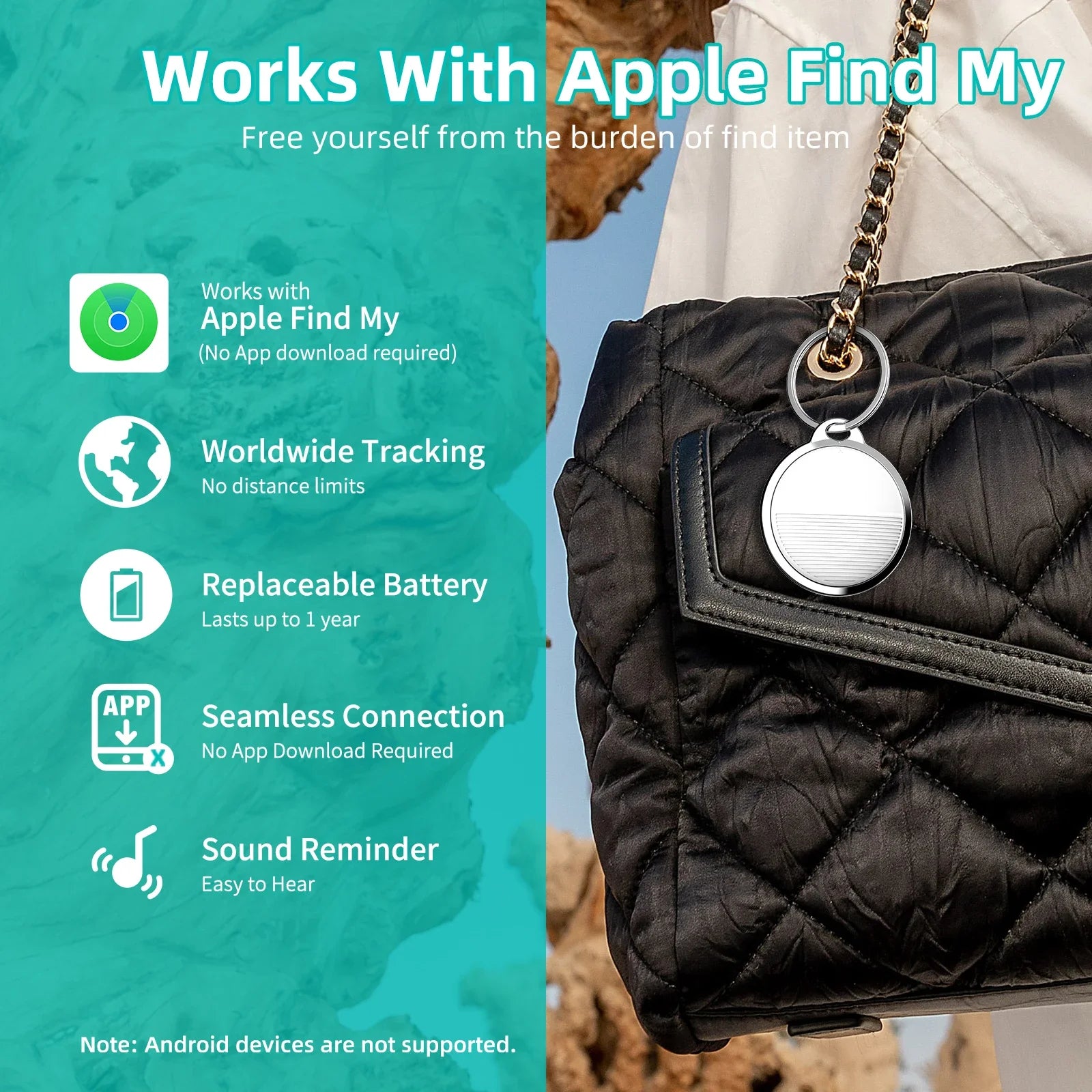 Compact Smart GPS Tracker for Apple Find My – MFi Certified Anti-Lost Tag for Keys, Pets, Kids, and Cars