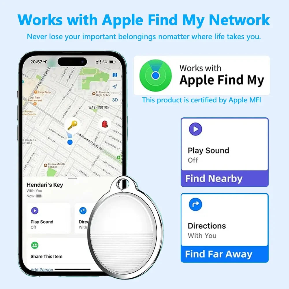 Compact Smart GPS Tracker for Apple Find My – MFi Certified Anti-Lost Tag for Keys, Pets, Kids, and Cars