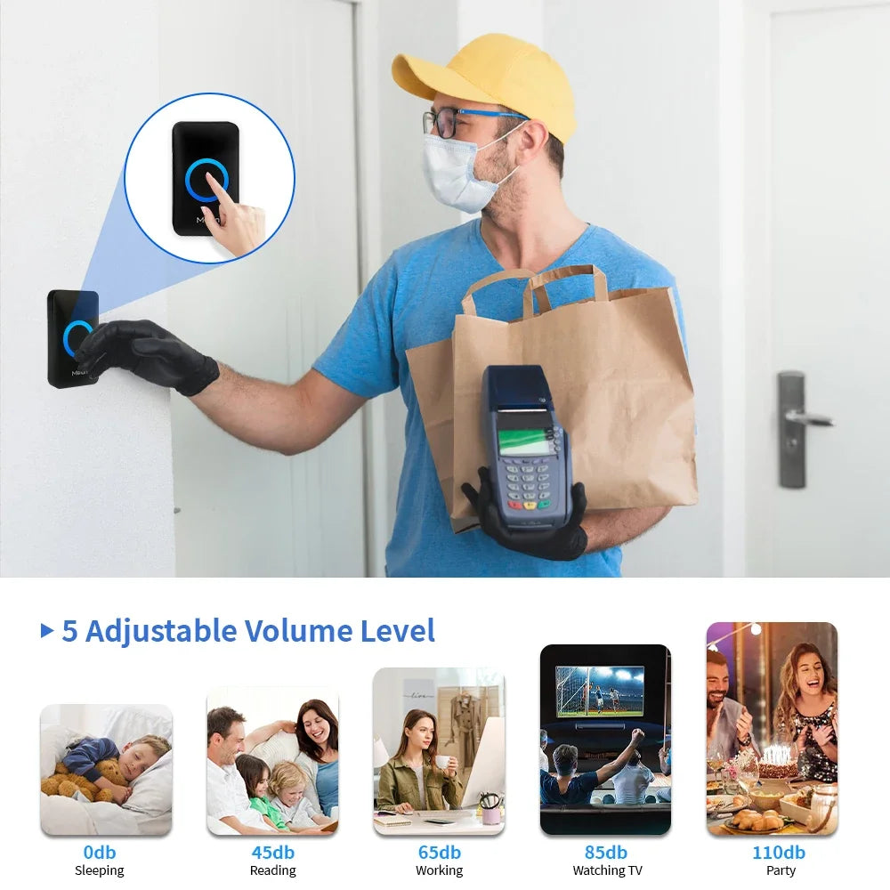 Smart Wireless Doorbell with IP65 Waterproof Protection, 60 Chimes, Smart Security Alarm, and Doorbell Chime for Home Use