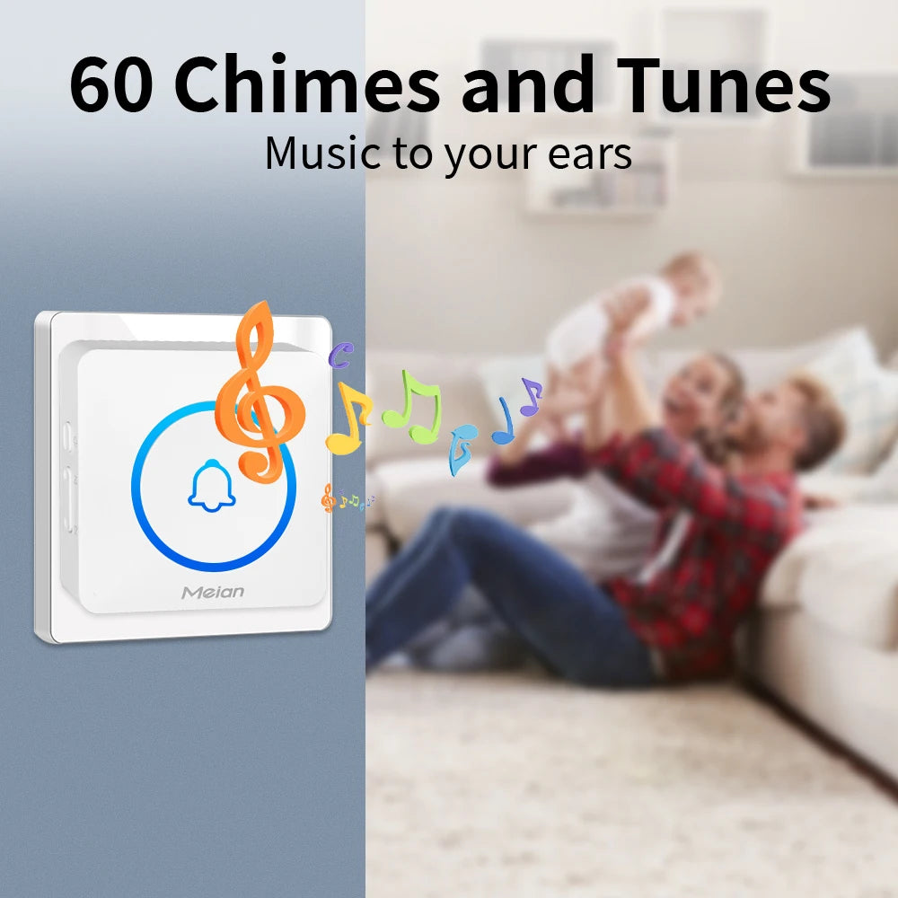 Smart Wireless Doorbell with IP65 Waterproof Protection, 60 Chimes, Smart Security Alarm, and Doorbell Chime for Home Use
