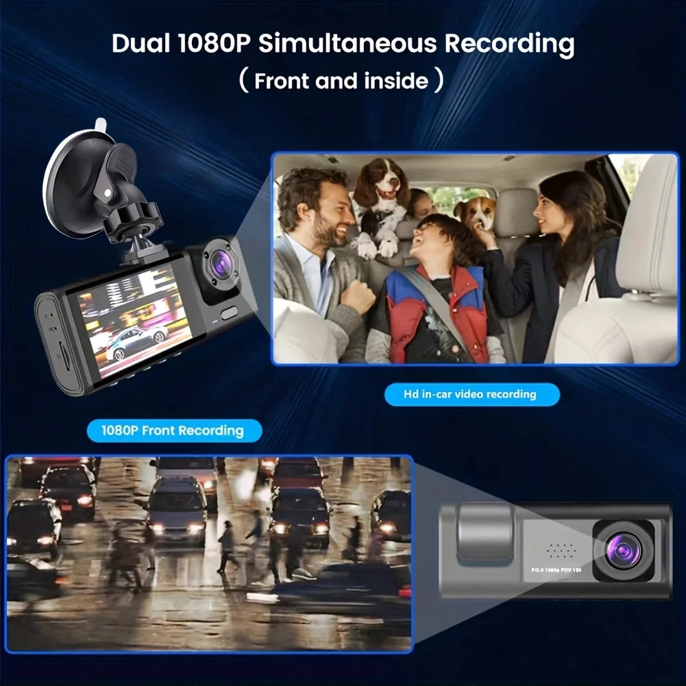 Full HD 1080P Dash Cam with IR Night Vision, Loop Recording, and 2" IPS Display