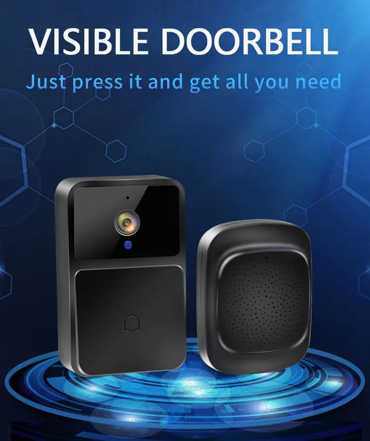 WiFi Smart Video Doorbell with Night Vision, HD Camera, Two-Way Audio, Battery-Powered Home Security Intercom System