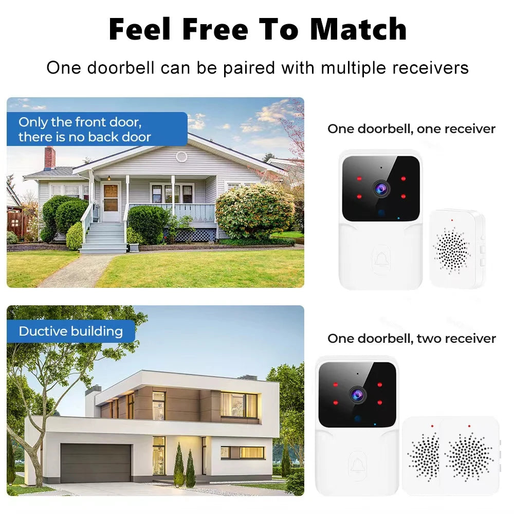 Smart Video Doorbell with Chime, WiFi Wireless Night Vision, Rechargeable Battery, and Indoor Security Protection