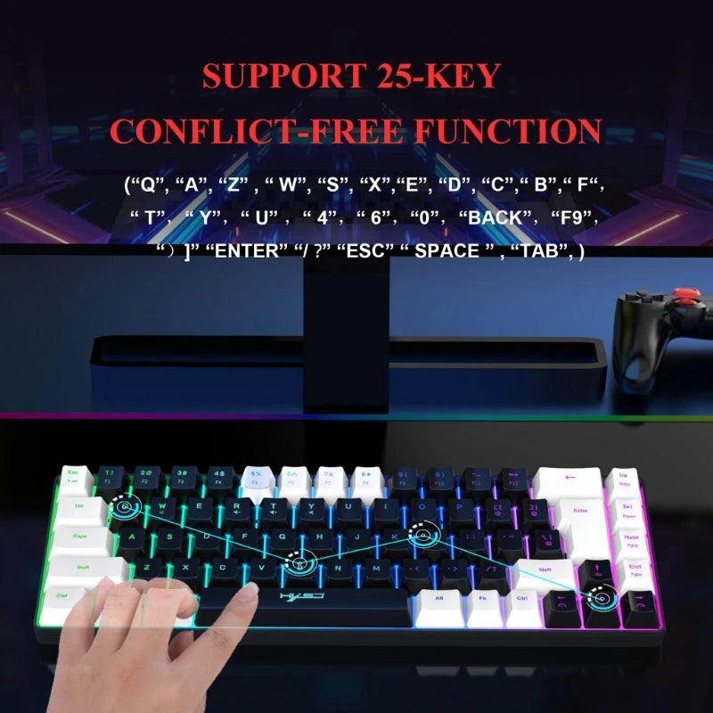 Compact 68-Key RGB Backlit Wired Gaming Keyboard - Ergonomic Design, USB-C Connection, Mini Mechanical Feel