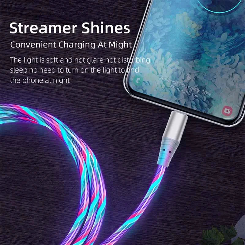 Luminous Flowing LED USB Charging Cable | Type-C, Micro USB & Lightning