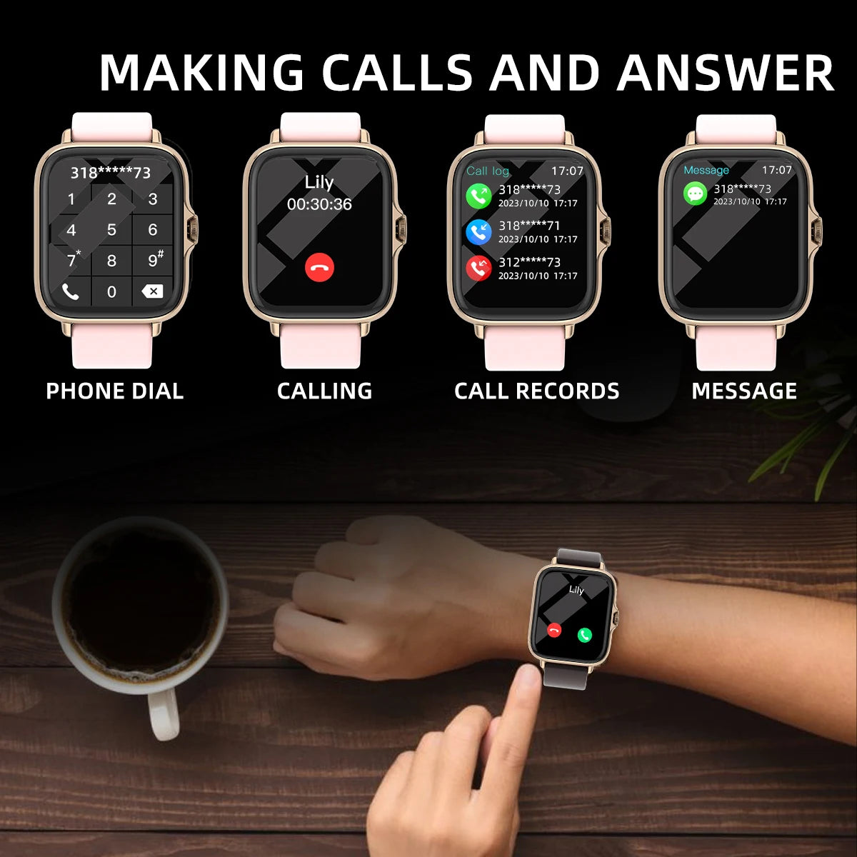 1.83'' Waterproof Smartwatch with Call & Message Alerts, Sleep Tracker, Pedometer, Fitness Monitor - iPhone & Android Compatible