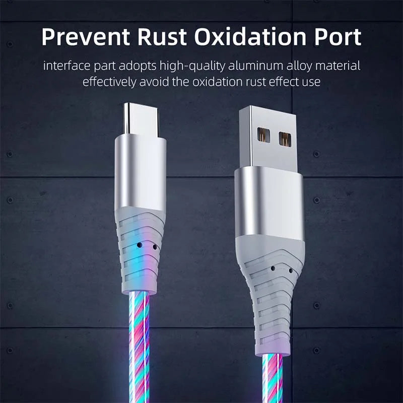 Luminous Flowing LED USB Charging Cable | Type-C, Micro USB & Lightning