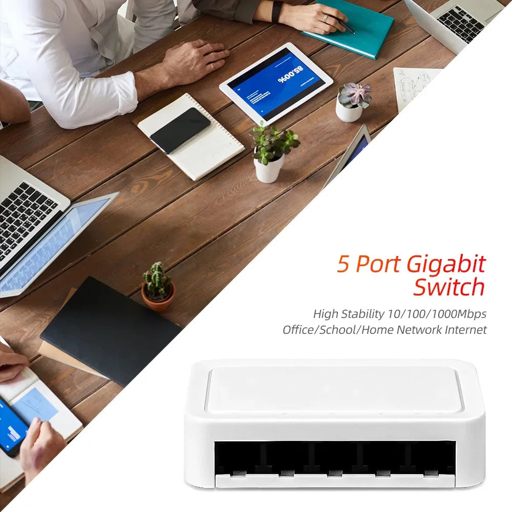 5-Port Gigabit Ethernet Switch | 10/100/1000Mbps Network Hub | Plug & Play Internet Splitter