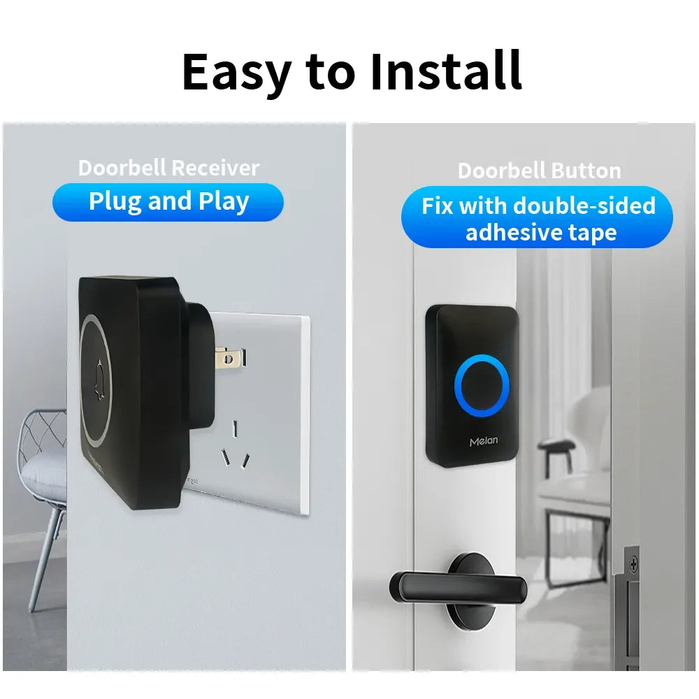 Smart Wireless Doorbell with IP65 Waterproof Protection, 60 Chimes, Smart Security Alarm, and Doorbell Chime for Home Use