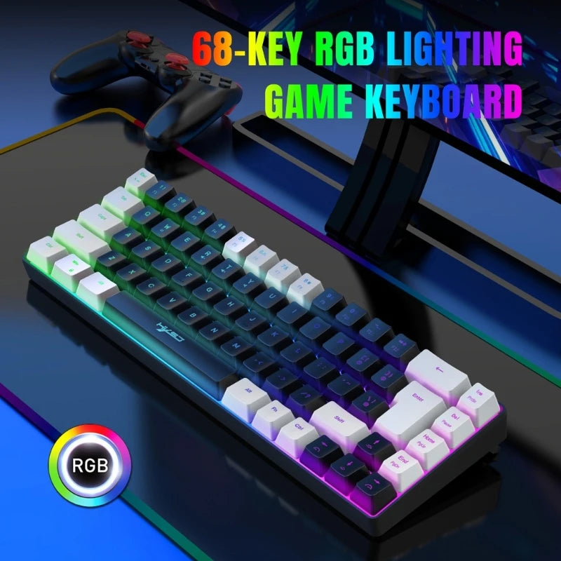 Compact 68-Key RGB Backlit Wired Gaming Keyboard - Ergonomic Design, USB-C Connection, Mini Mechanical Feel