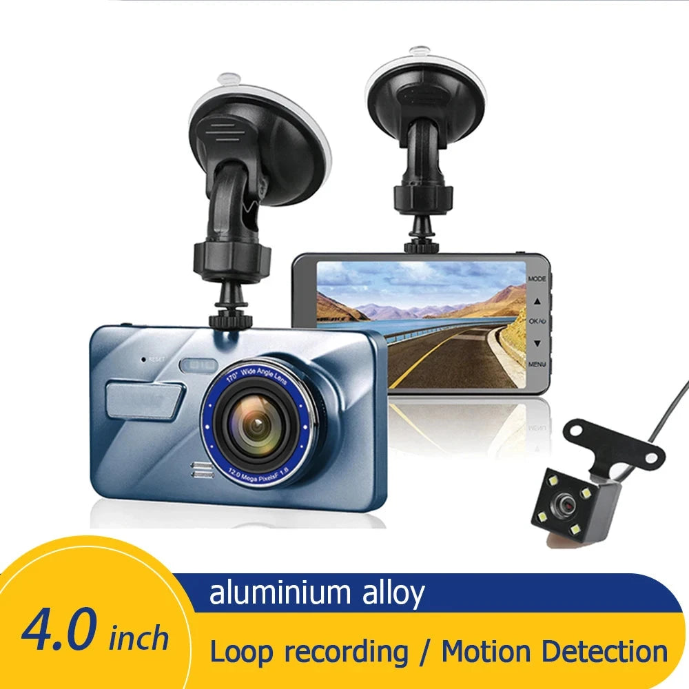 4-inch Dual Lens Dash Cam – Full HD 1080P, Night Vision, Touchscreen, Front & Rear View, Loop Recording DVR