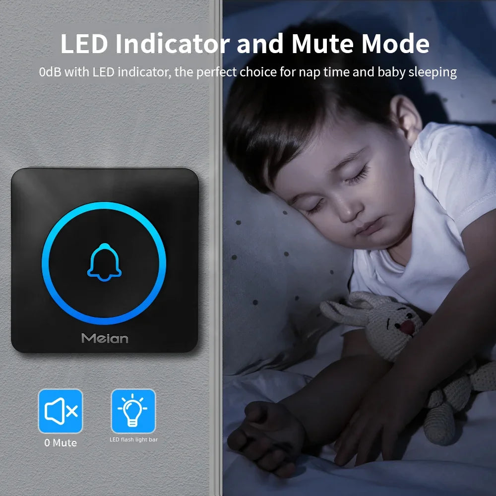 Smart Wireless Doorbell with IP65 Waterproof Protection, 60 Chimes, Smart Security Alarm, and Doorbell Chime for Home Use
