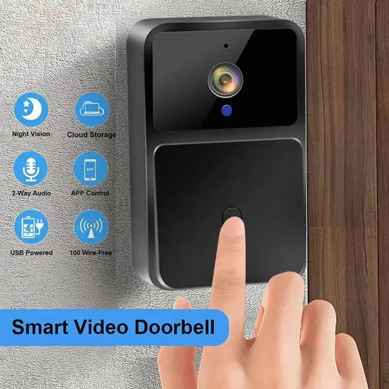 WiFi Smart Video Doorbell with Night Vision, HD Camera, Two-Way Audio, Battery-Powered Home Security Intercom System