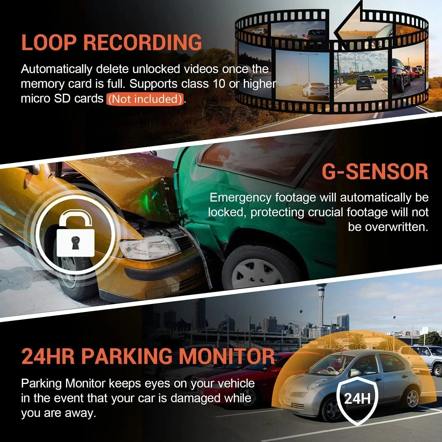 1080P Dual Camera WiFi Car DVR Dash Cam with Rear View, Night Vision, and Loop Recording