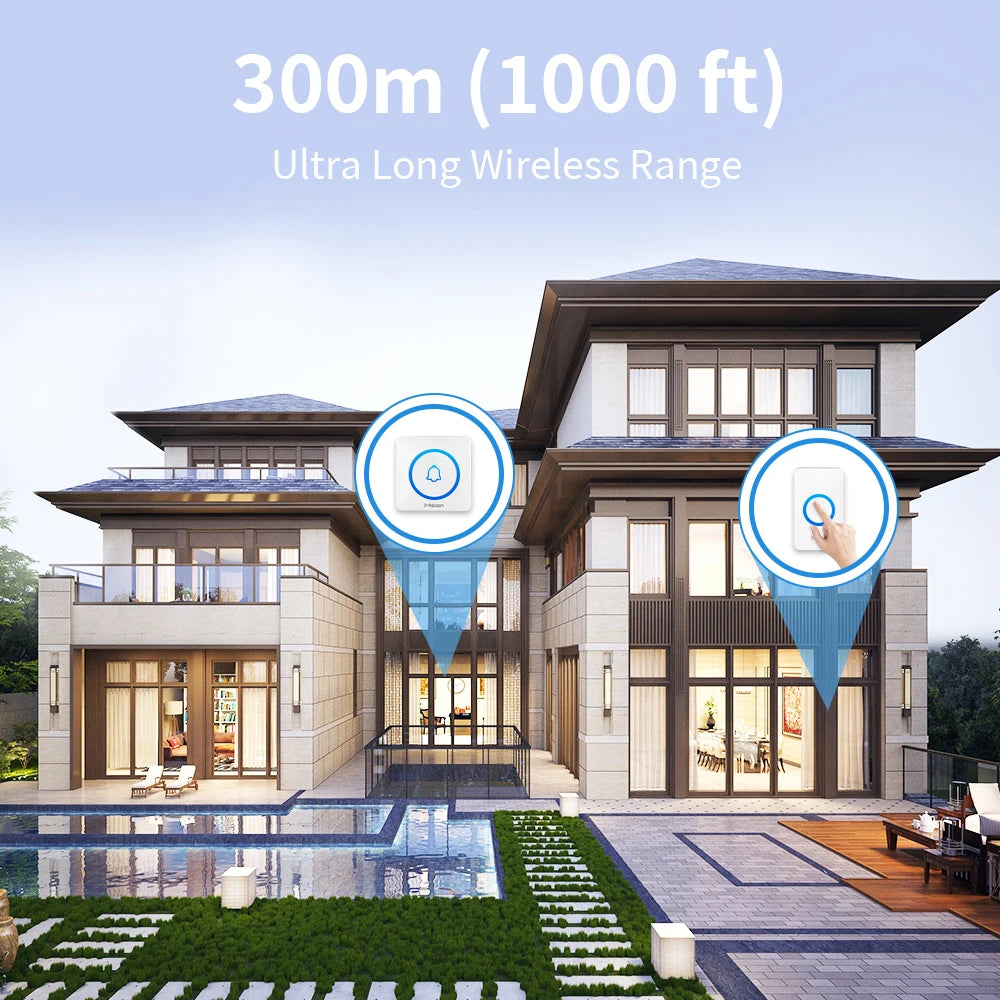 Smart Wireless Doorbell with IP65 Waterproof Protection, 60 Chimes, Smart Security Alarm, and Doorbell Chime for Home Use