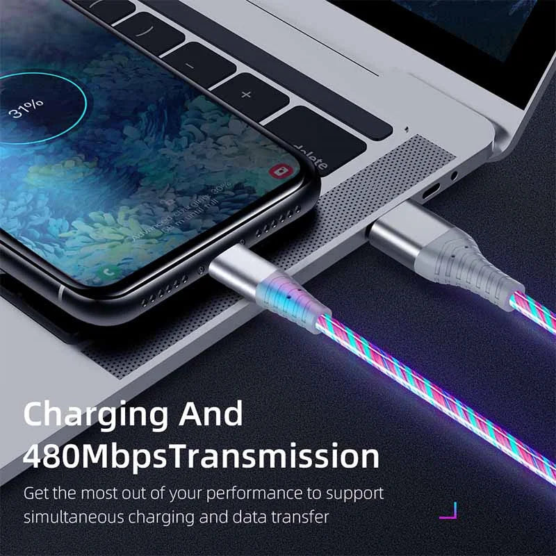 Luminous Flowing LED USB Charging Cable | Type-C, Micro USB & Lightning