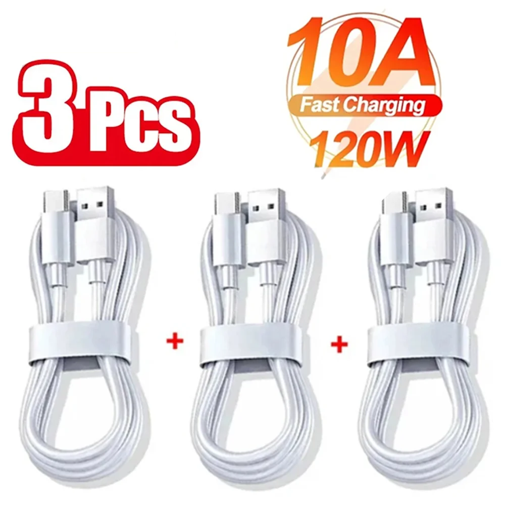 3-Pack 120W USB-C Fast Charging Cables – 10A High-Speed Data Transfer