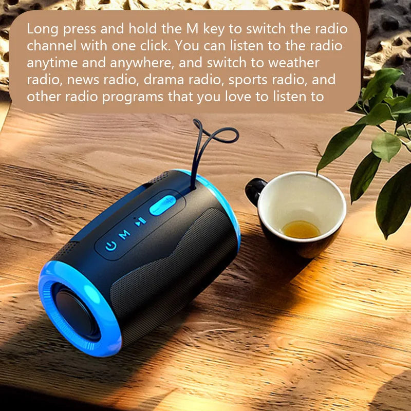 Waterproof Bluetooth Speaker – Portable Wireless HiFi Sound with FM Radio, USB/SD/AUX Modes, and TWS Interconnect
