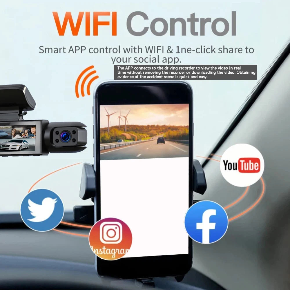 1080P Dual Camera WiFi Car DVR Dash Cam with Rear View, Night Vision, and Loop Recording