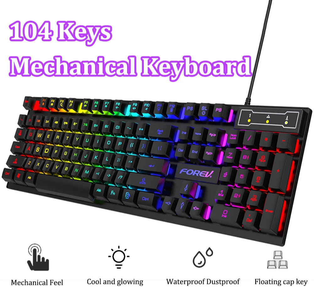 104-Key RGB Backlit Wired Gaming Keyboard with Floating Key Design for PC and Laptops