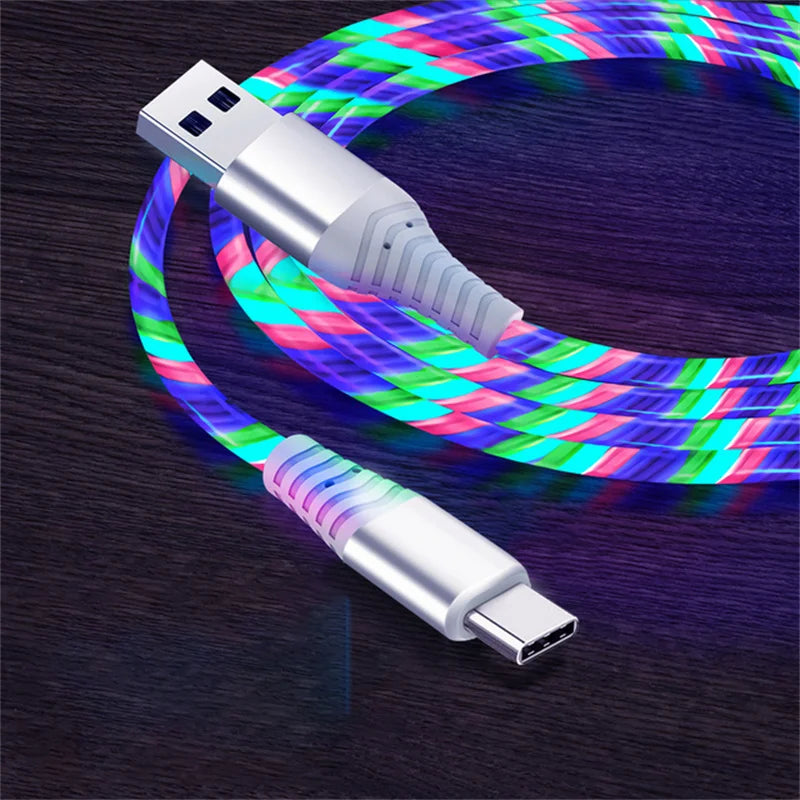 Luminous Flowing LED USB Charging Cable | Type-C, Micro USB & Lightning