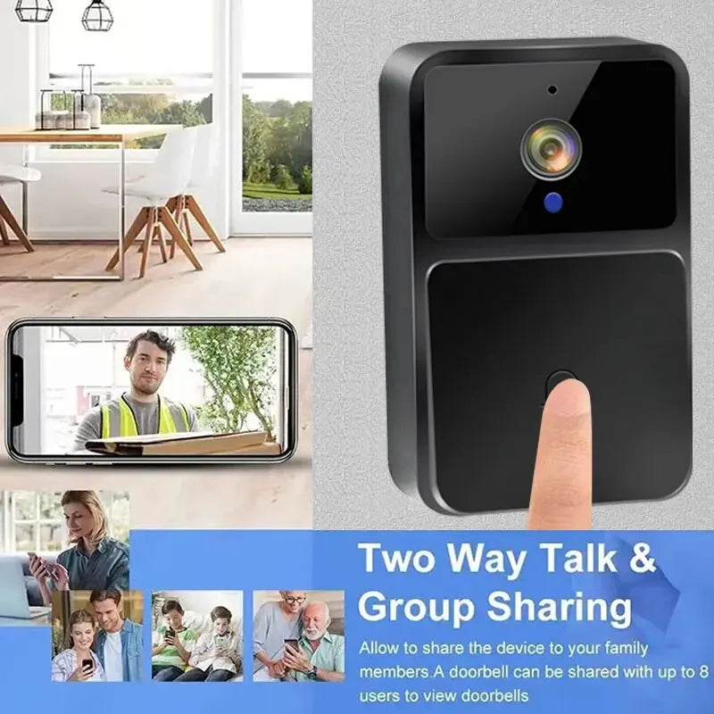 WiFi Smart Video Doorbell with Night Vision, HD Camera, Two-Way Audio, Battery-Powered Home Security Intercom System